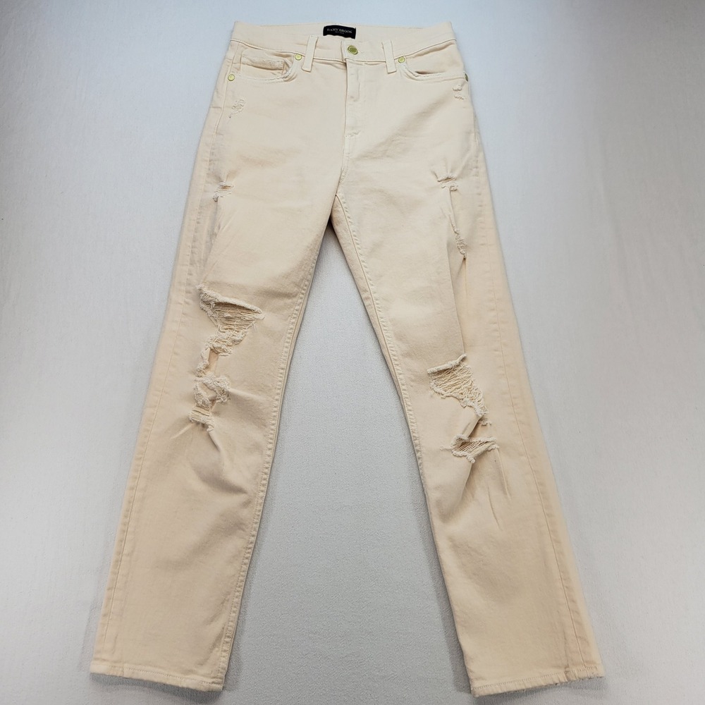 Ramy Brook Jeans Womens 27 Banana Cream Straight Leg High Rise Distressed Denim